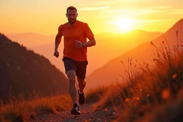 A dynamic image of a man running outdoors, symbolizing energy and vitality.