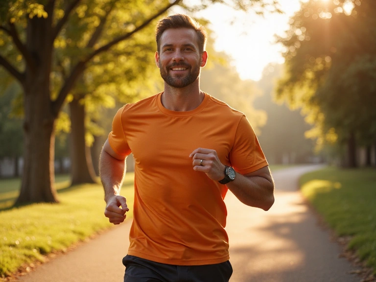 Dynamic image of a man with high energy, perhaps exercising or working productively.