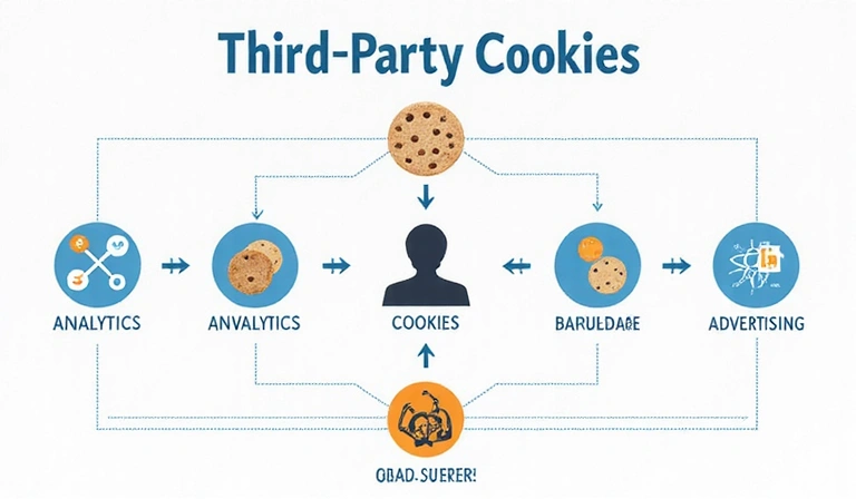 Illustration of third-party cookie flow from external services to user browser