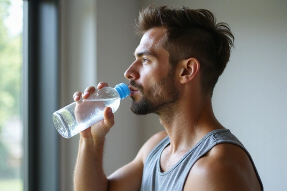 Man drinking water during exercise