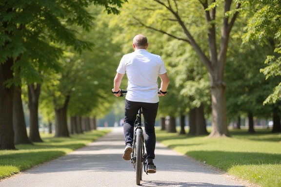 Man walking or cycling in a park