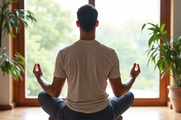 Man performing light stretches or meditation