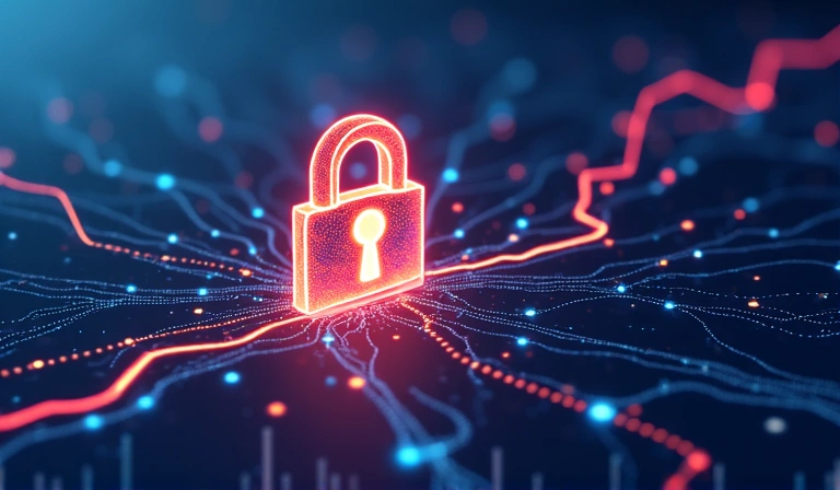 Digital privacy concept with padlock icon over data stream